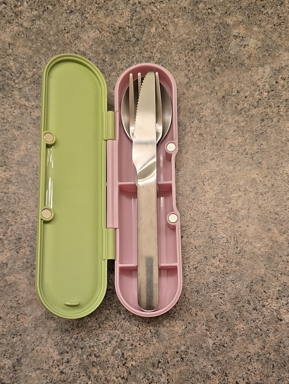 Pink & Green Portable Magnetic Cutlery Set.  Store Right On Fridge